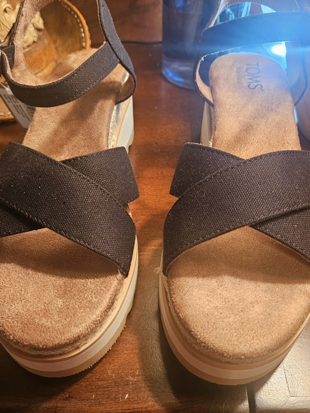 Toms Black Crisscross Wedge Sandals with Ankle Strap - Picture 3 of 10